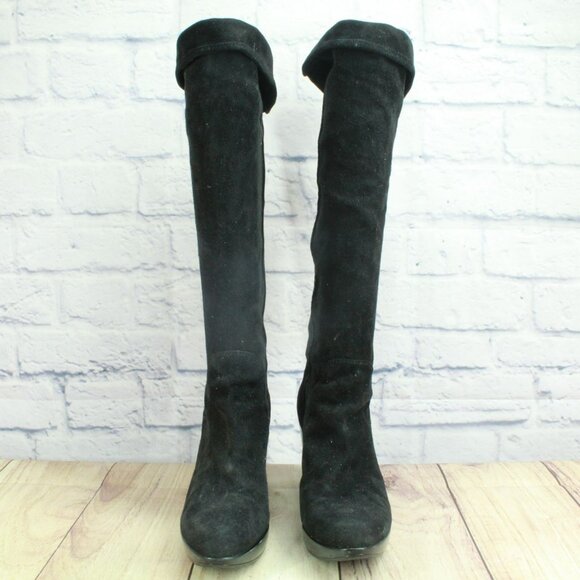 *Unknown Black Suede Wedge Over The Knee Pull On Western Boots Size 9 M - Picture 4 of 9